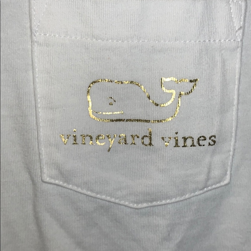 White with gold vineyard vines tee